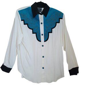 Karen McCarty Vintage Western Shirt Button Front Faux Suede Colorblock Women Sm